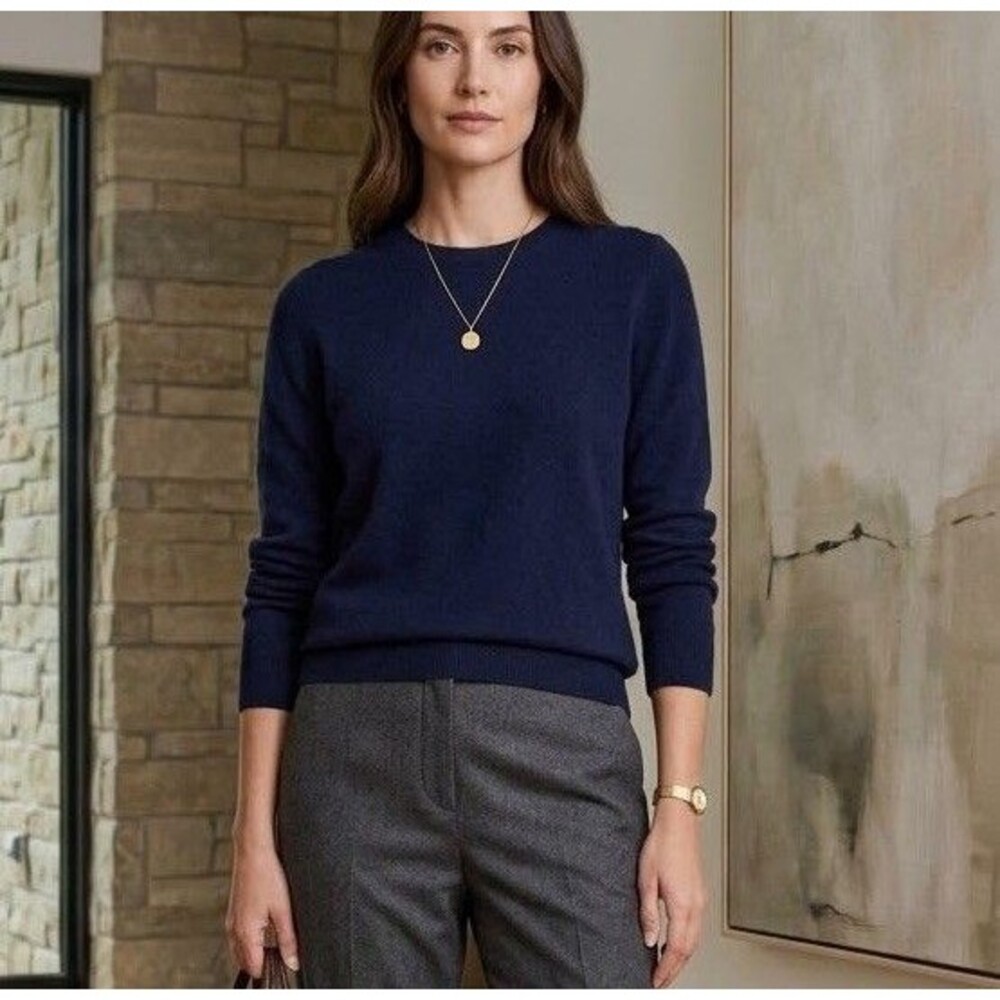QUINCE 100% Mongolian Cashmere Navy Blue Crewneck Sweater XL Quiet Luxury Cozy